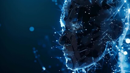Aufkleber - Futuristic digital representation of a human face in blue light with intricate data points and connections. Ideal for AI and technology themes.