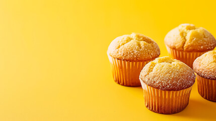 Sticker - Four yellow muffins on a yellow background. The muffins are small and round, with a slightly crumbly texture. The background is bright and cheerful, creating a warm and inviting atmosphere