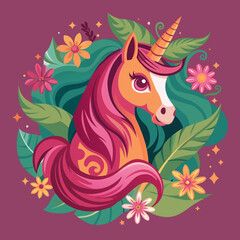 Colorful unicorn illustration for children's t-shirt design with vibrant prints and copy space