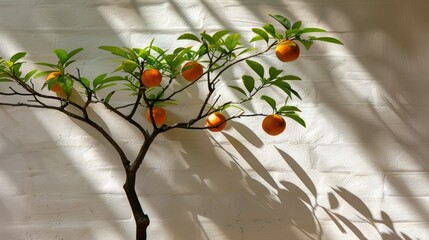 Wall Mural - The small orange tree in the study is full of green leaves