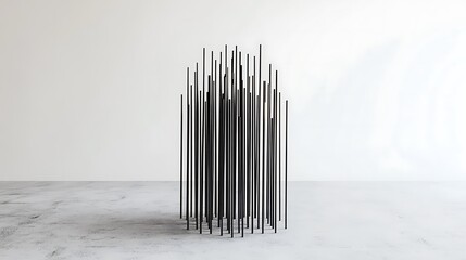 Wall Mural - Abstract Sculpture of Black Vertical Rods on a White Floor