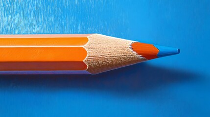 Canvas Print - Close-up of a Sharpened Orange and Blue Pencil on a Blue Surface