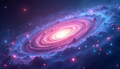 Wall Mural - A swirling pink and blue galaxy with a bright center, surrounded by glowing stars and cosmic dust