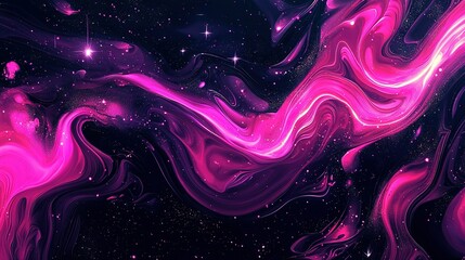 Sticker -   Purple-black background with swirling stars on the left and pink-purple swirl on the right