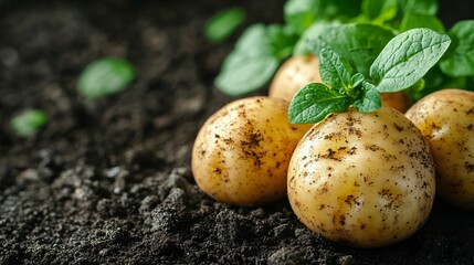 Wall Mural - Fresh organic potatoes growing in the field