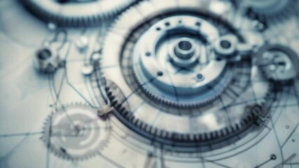 Poster - Close-up of intricate gears and mechanical parts in cool blue tones, symbolizing engineering and robotics.