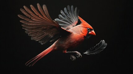 Wall Mural -  Red and black bird flying in the sky with open eyes