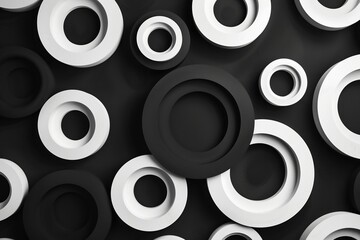 Wall Mural - Abstract black and white background with round shapes and circles