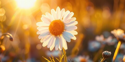 Canvas Print - Close up of a Bellis perennis Daisy Flower in the Sun with Shallow Depth of Field