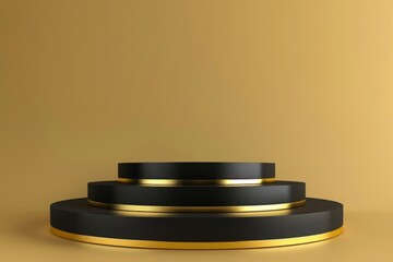 Wall Mural - A beige background with a gold and black structure with a round base