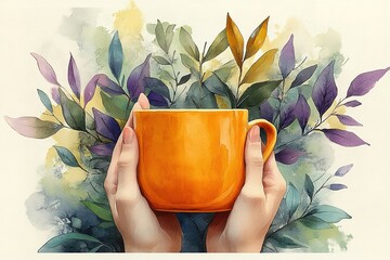 Wall Mural - A hand holding a cup with a flower design on it