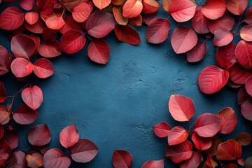 Wall Mural - A blue background with red leaves in the center