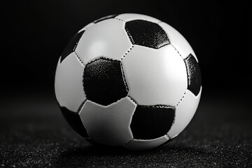 A soccer ball is shown in black and white