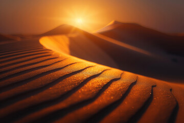 Poster - A desert scene with a sun shining on the sand