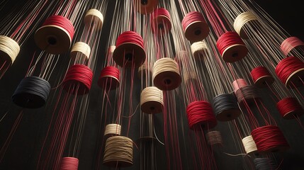 Suspended Spools of Colored Thread