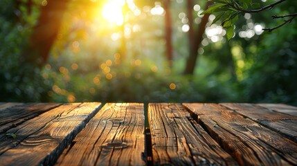 Wall Mural - Nature-inspired Wooden Surface with Bokeh Background