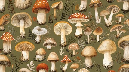 Sticker -   A cluster of mushrooms and ferns set against a verdant backdrop, featuring foliage at the base of the mushrooms