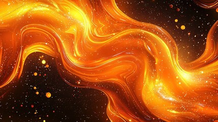 Canvas Print -   Orange and yellow swirls and bubbles on a black background, featuring space in the center