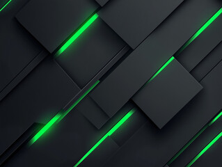 Dark grey black abstract background with green glowing angular lines design for social media post, business, advertising event. Modern technology innovation concept background