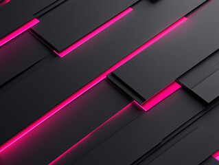 Wall Mural - Dark grey black abstract background with pink glowing angular lines design for social media post, business, advertising event. Modern technology innovation concept background