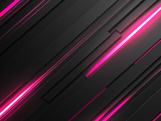 Wall Mural - Dark grey black abstract background with pink glowing angular lines design for social media post, business, advertising event. Modern technology innovation concept background