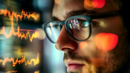 Sticker - A Man Wearing Glasses Looking at a Stock Chart