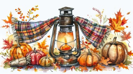 Sticker - an antique lantern with a plaid bow