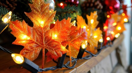 Wall Mural - Maple leaf string lights