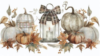 Sticker - an antique lantern with a plaid bow