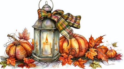 Poster - an antique lantern with a plaid bow