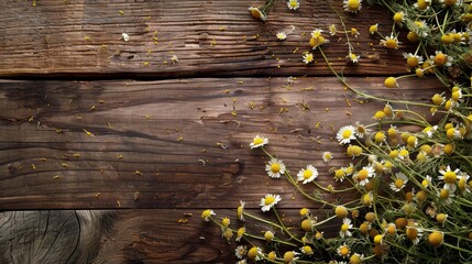 Canvas Print - A wooden table with a bunch of yellow flowers on it