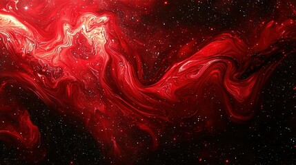 Poster -   A painting of swirling red and white on a dark background with red and white stars centering the image