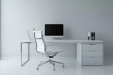 empty office workplace with table, chair and computer -