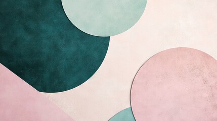 Wall Mural -   A pink, green and blue abstract painting with circles on the wall and the bottom half