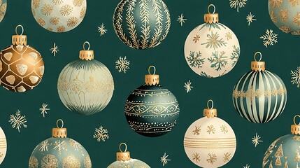 Poster -   A set of Christmas decorations on a green backdrop, with snowflakes adorning the ornaments on top