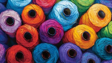 Poster - An Abstract Oil Painting of Colorful Yarn Spools