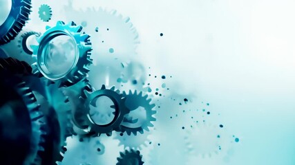 Poster - Abstract close-up of blue gears with a high-tech digital background. Concept of machinery, engineering, and innovative technology.
