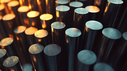 Wall Mural - Abstract Close-Up of Metallic Cylinders with Warm Lighting