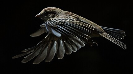 Wall Mural -   Close-up of a bird soaring through the air with spread wings and tilted head