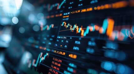 Poster - Close up shot of a computer screen displaying a financial chart.