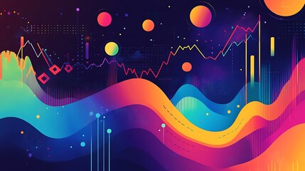 Poster - Abstract Colorful Graphic Design with Wavy Lines, Circles, and Geometric Shapes