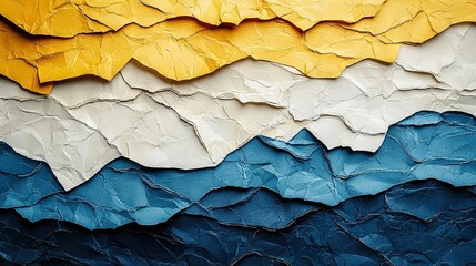 Poster -   Close-up artwork of a mountain in blue, yellow, and white hues