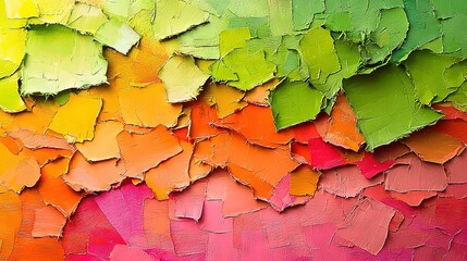   A close-up of a vibrant painting, with some paint chipped from the edges