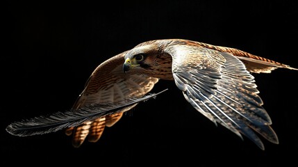 Wall Mural -   A bird flying in mid-air, with outstretched wings and a turned head