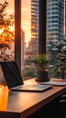 Fototapete - office desktop with laptop and analytics