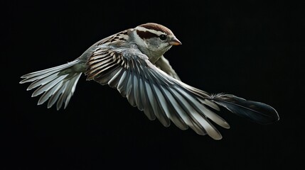 Canvas Print -   A bird flies through the sky with spread-out wings and a turned head