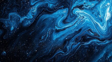 Poster -   Close-up of a blue and black background with numerous bubbles and stars on the bottom