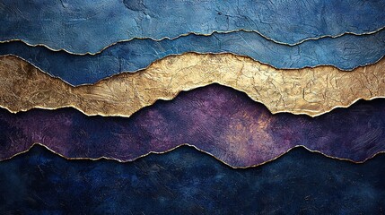 Canvas Print -   A close-up of golden-colored art against a blue and purple backdrop appears as if it's a wave of gold