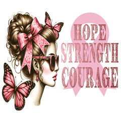 Wall Mural - Breast Cancer Awareness Quote with Pink Ribbon