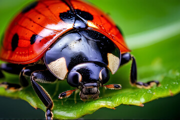ladybug macro - close-up shot on a leaf